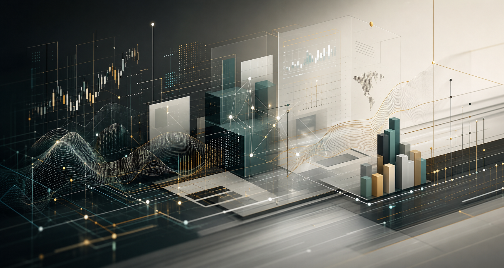 Abstract market data and system architecture layers representing quantitative engineering